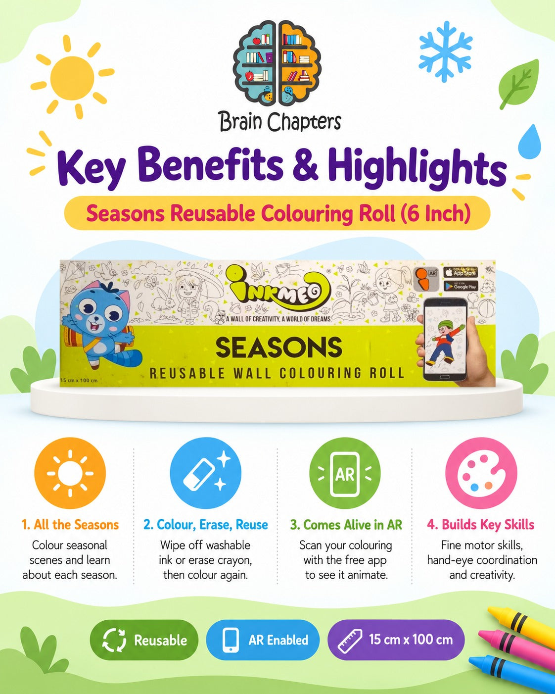 Key benefits and highlights of Seasons Reusable Colouring Roll (6 Inch)