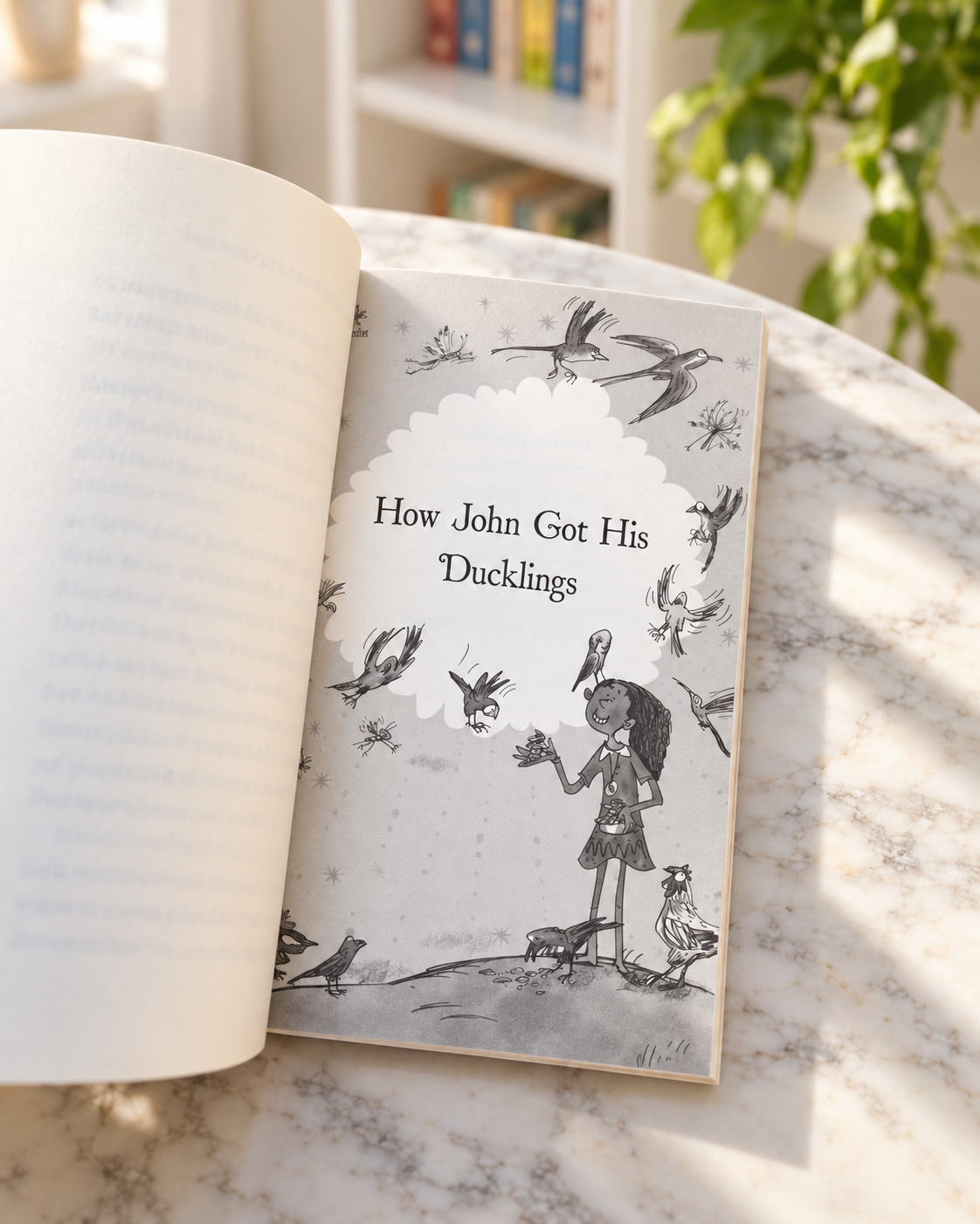 Stories of Tails and Whiskers, open book showing an illustrated chapter opener