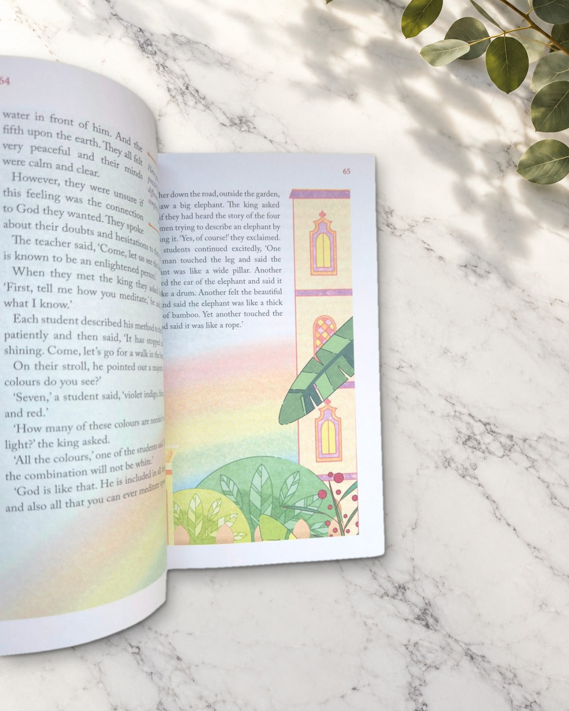 Tales from the Vedas and Upanishads, inside pages with story text and a temple illustration