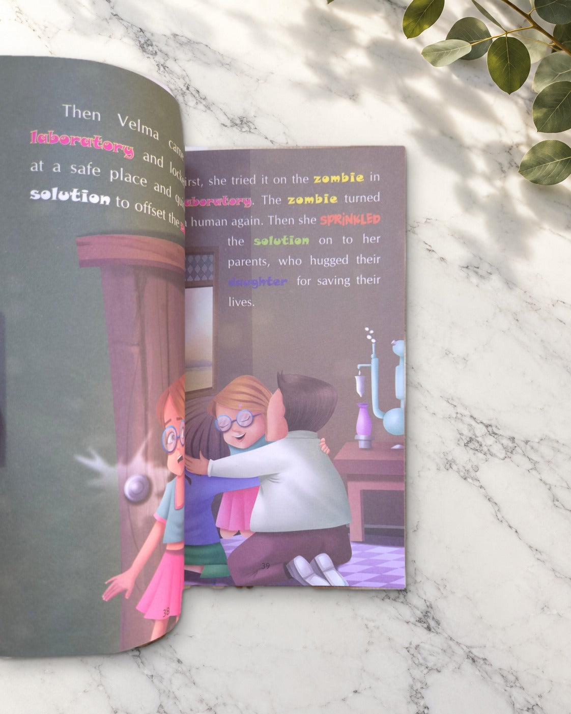 The Crazy Tales of Creepy Zombies, open book with coloured words and an illustration