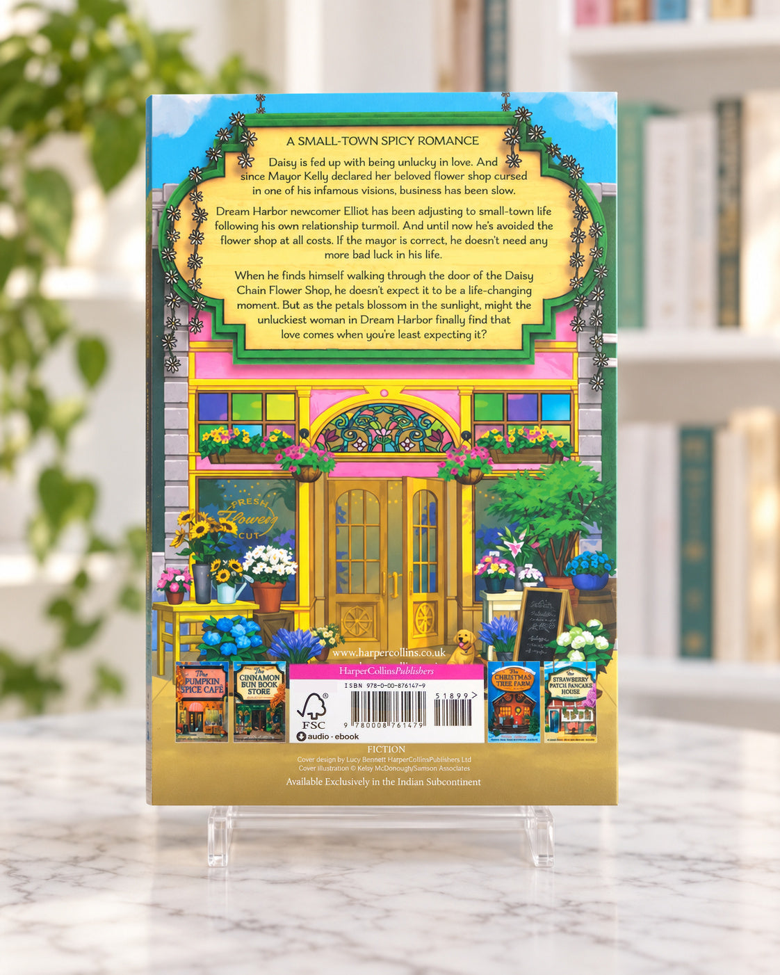 The Daisy Chain Flower Shop, back cover with the blurb