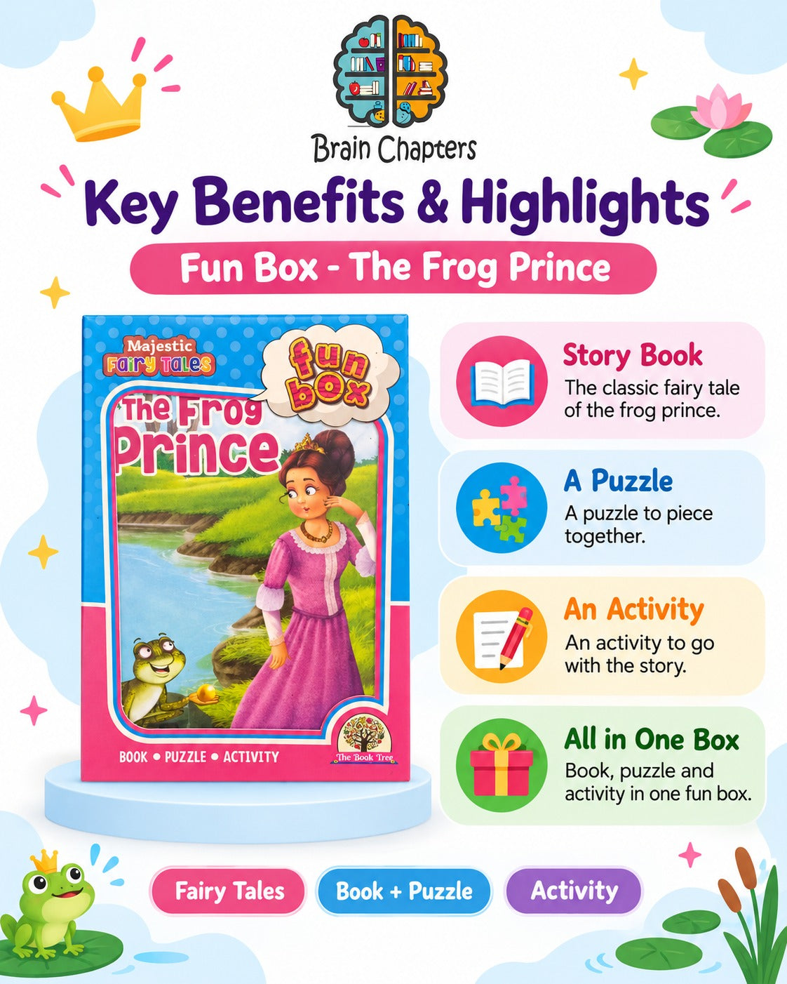 Key benefits and highlights of Fun Box - The Frog Prince - Book, Puzzle & Activity