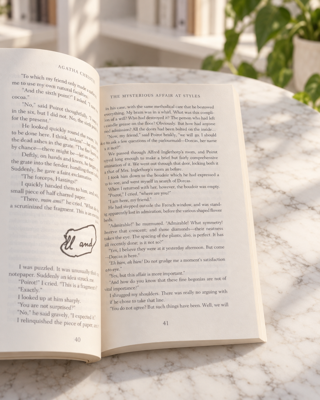 The Mysterious Affair at Styles, open book showing the inside pages