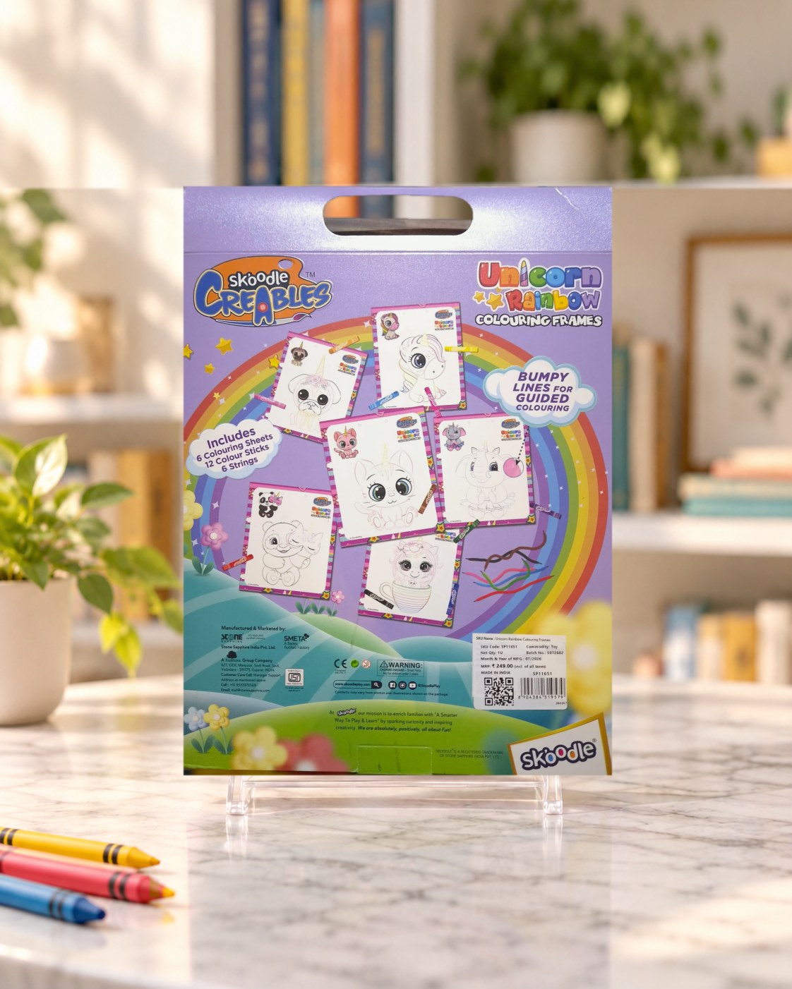 Unicorn Rainbow Colouring Frames, back