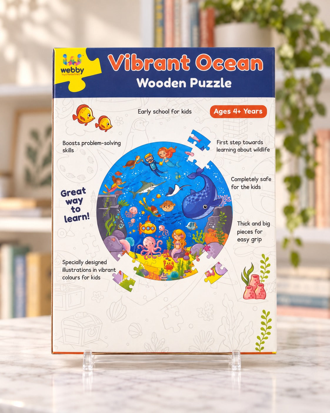 Vibrant Ocean Wooden Puzzle, back of the box
