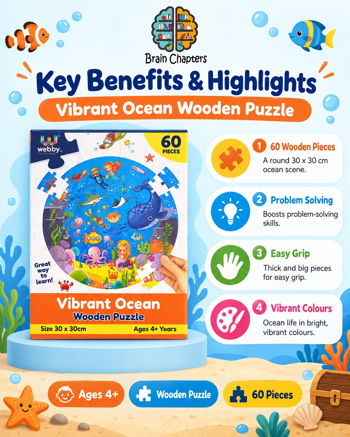 Key benefits and highlights of Vibrant Ocean Wooden Puzzle