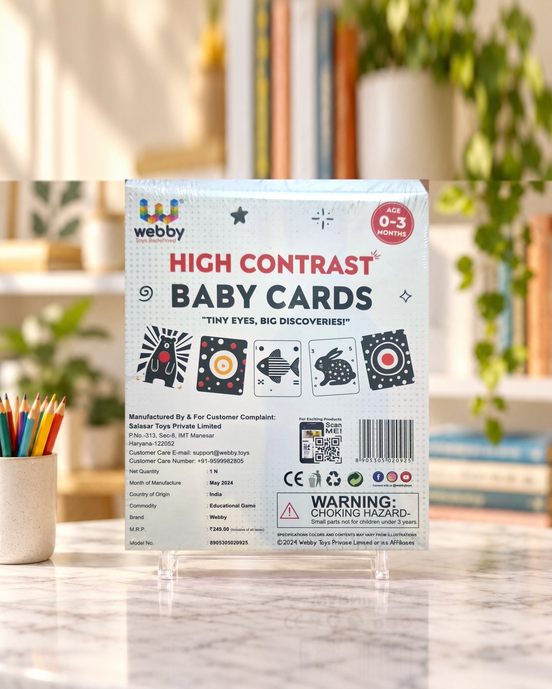Webby High Contrast Baby Cards, back