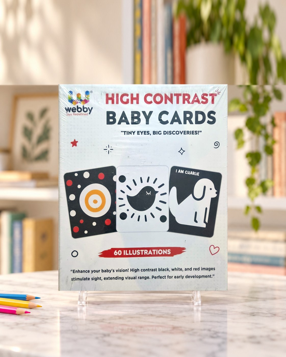 Webby High Contrast Baby Cards, front