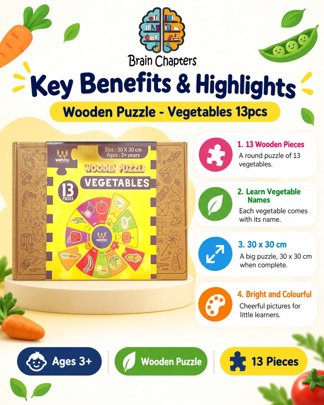 Key benefits and highlights of Wooden Puzzle - Vegetables 13pcs