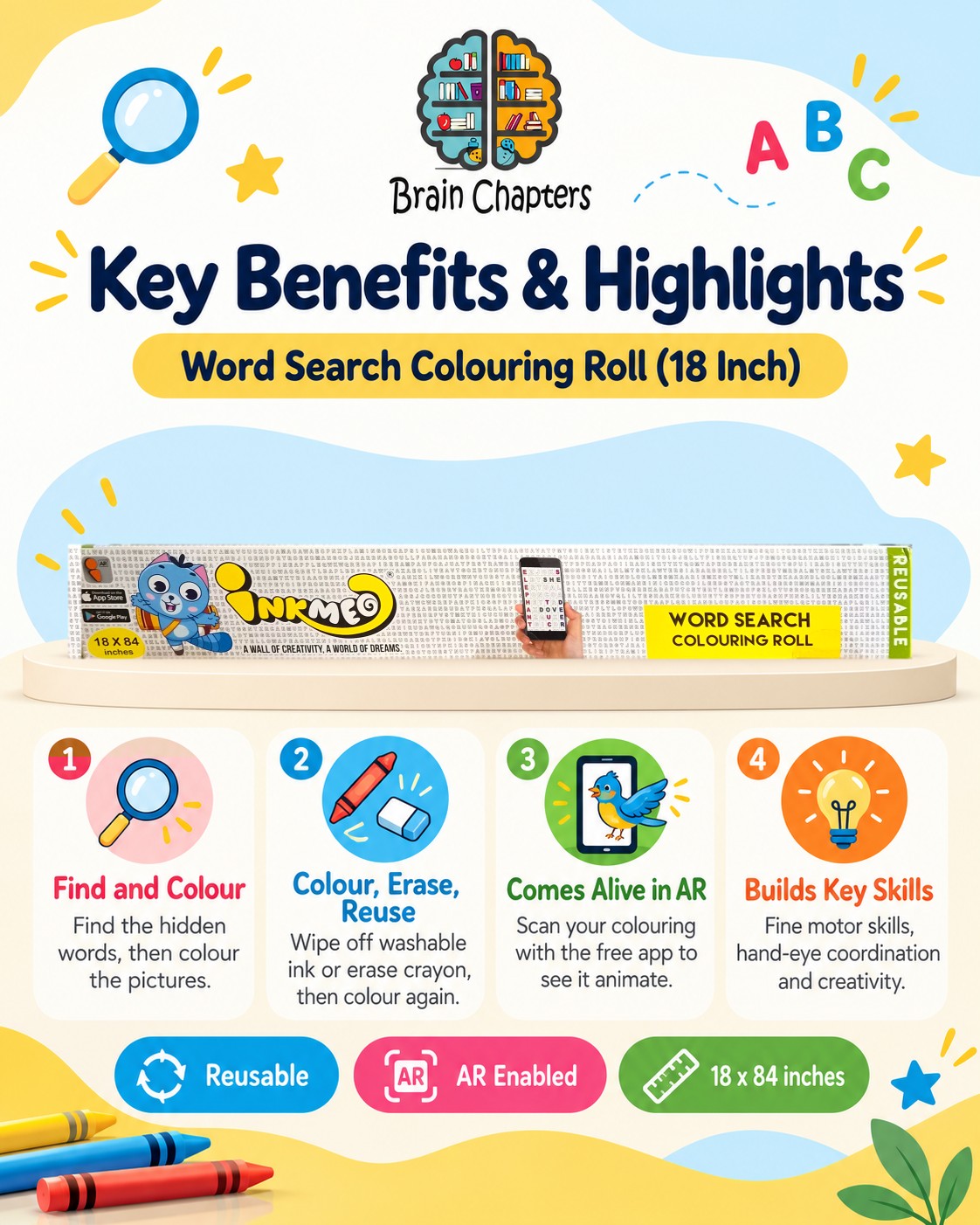 Key benefits and highlights of Word Search Colouring Reusable Roll (18 Inch)