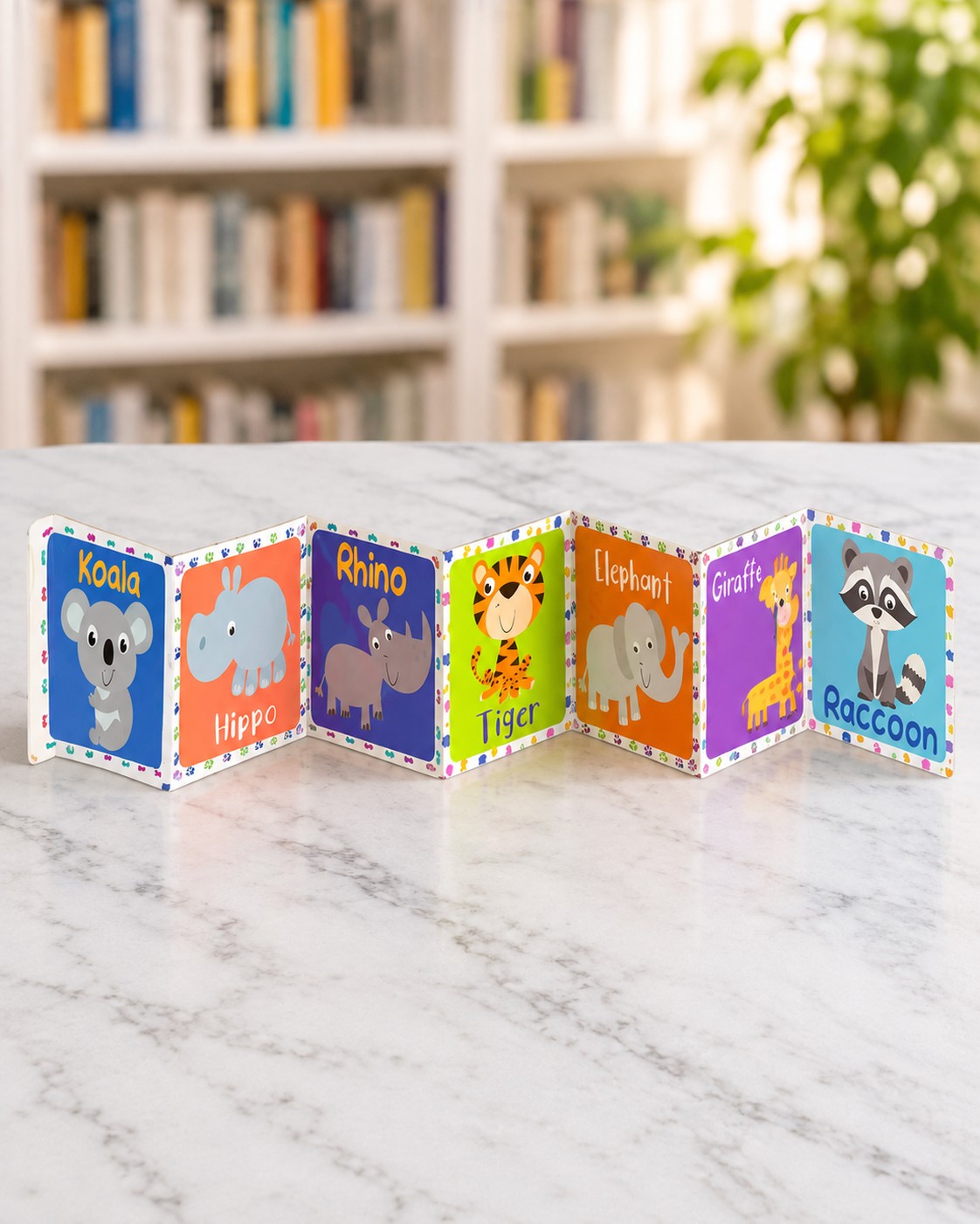 Zig Zag Play Book Wild Animals, zig-zag fold-out pages opened out in a strip